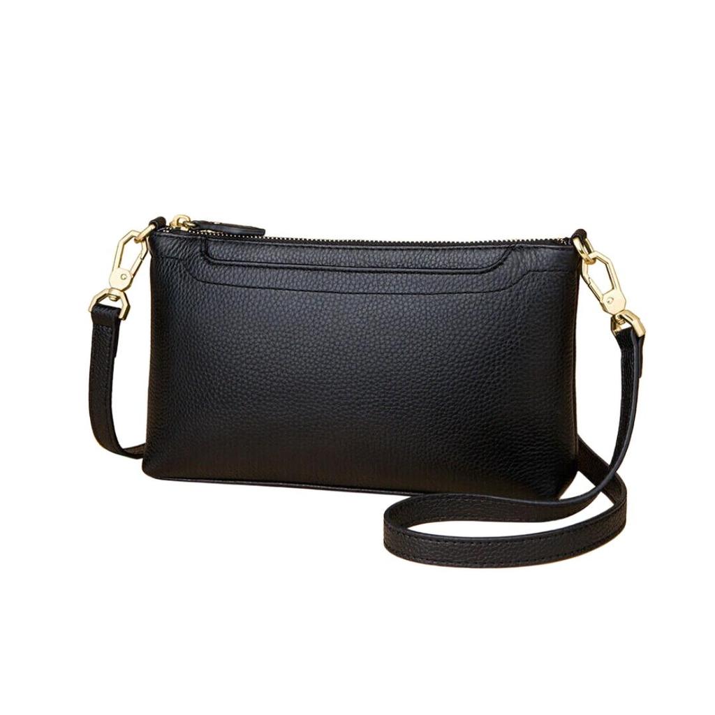 ZOOLER Crossbody-Tasche aus Narbenleder, Umhängetasche, Multifunktionale Clutch, Schwarz