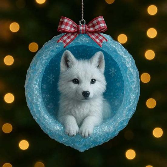 Kutup Hayvanı Yılbaşı Süsleri 2D Akrilik Buzlu Mağara Askılı Dekor Kutup Ayısı Penguen ile Noel Ağacı Süsü