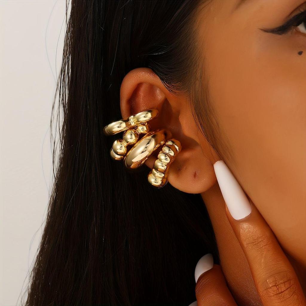 Chic European & American Oval Hollow Electroplated Ear Clip Earrings