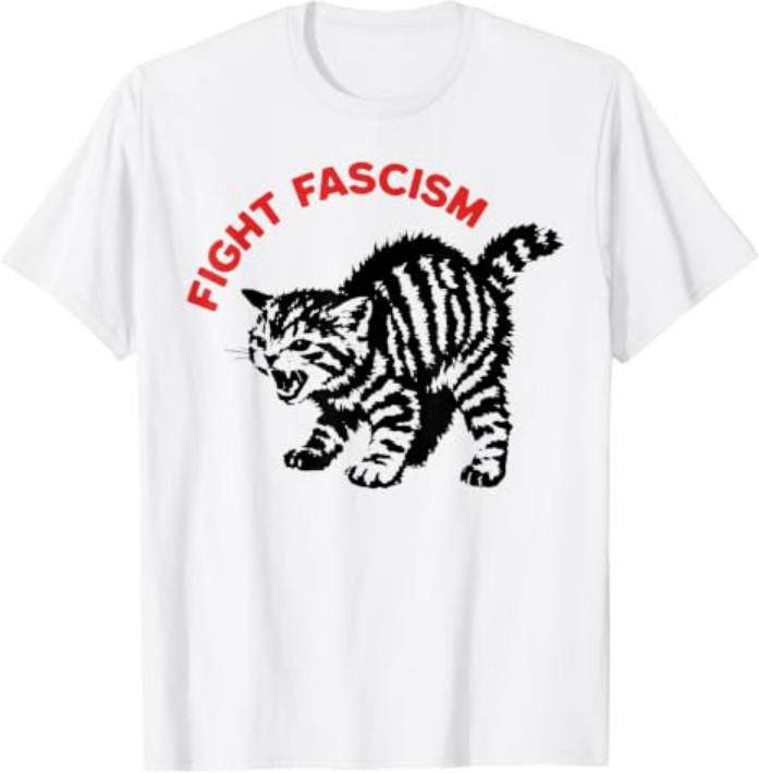 Fight Fascism Zabawna Zła Kot T-shirt