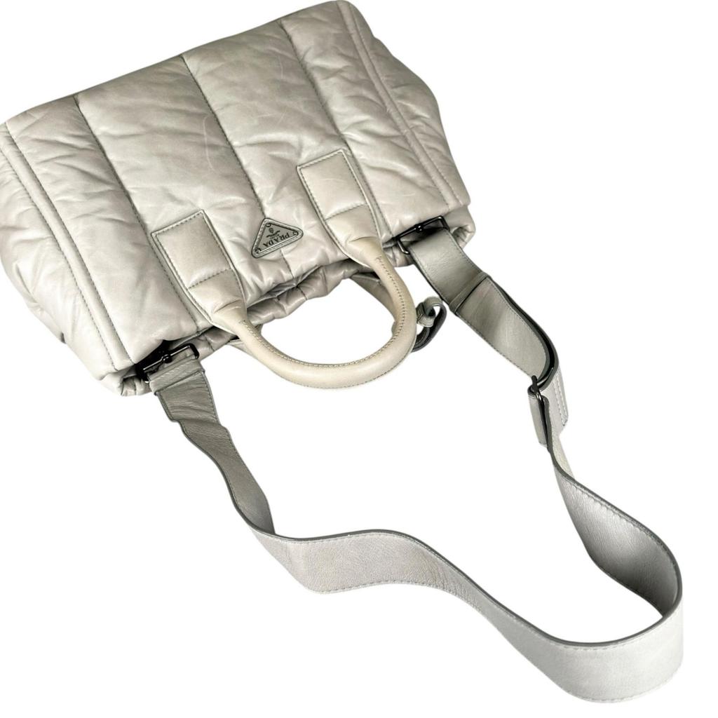 PRADA Nappa bomber Handbag gray Women 2way used