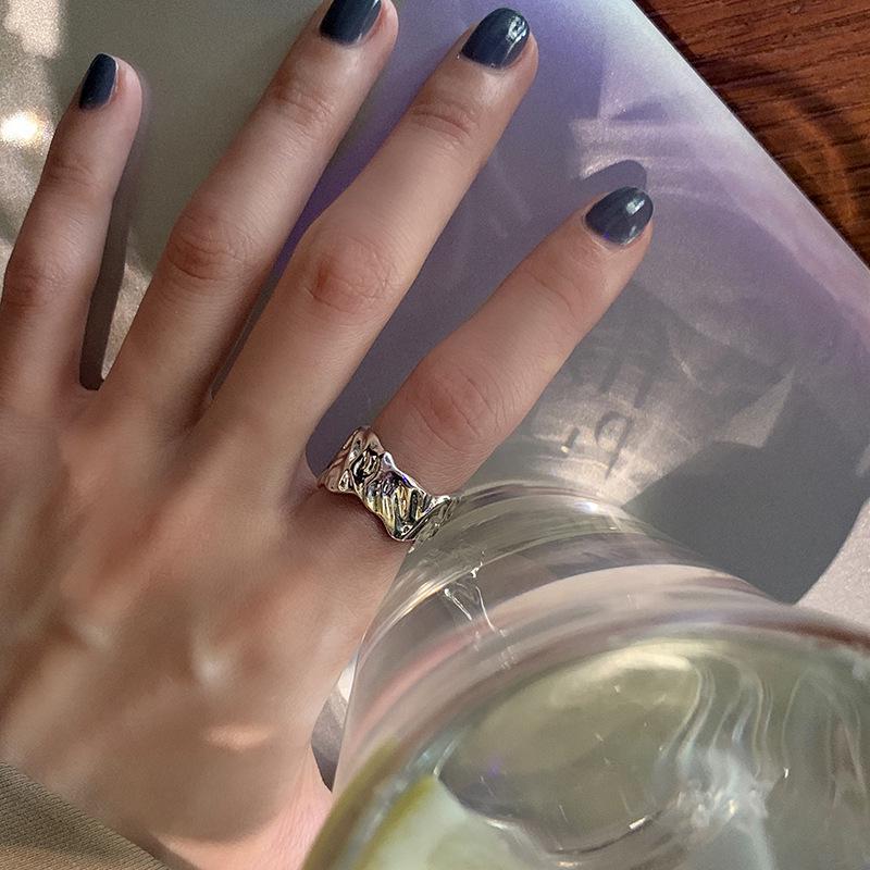 New Korean  Japanese Double Layer Geometric Open Ring - Irregular Retro Fashion Hip Hop Index Finger Jewelry for Women Adjustable Open