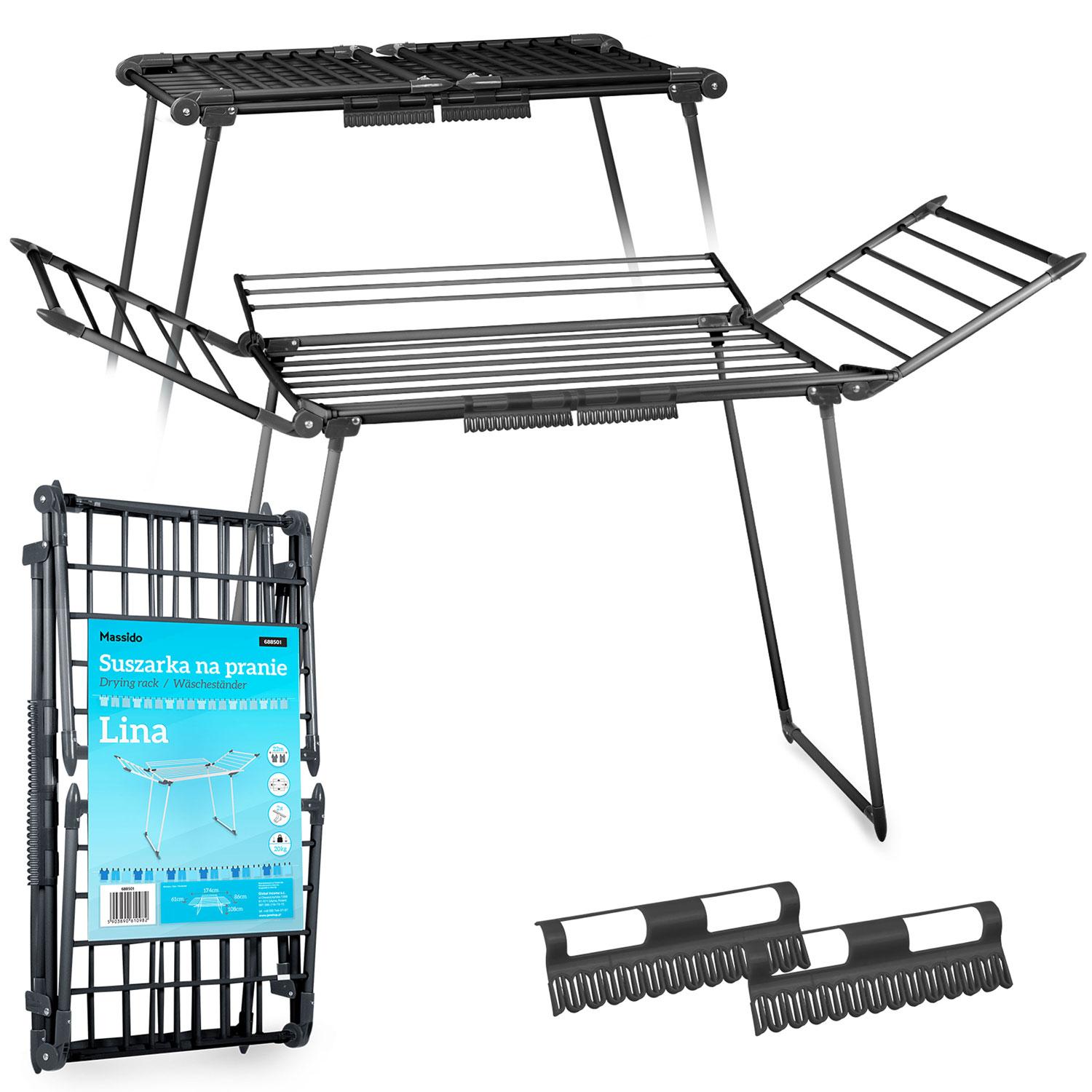 Lina 22 m black standing foldable laundry dryer