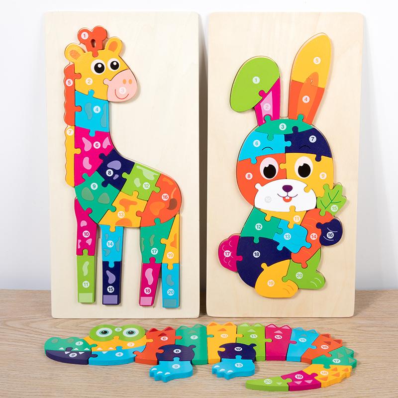 High Quality Large Animal 3D Wooden Puzzle Baby Cartoon Animal Jigsaw Early Learning Cognition Game Puzzle Toys For Children