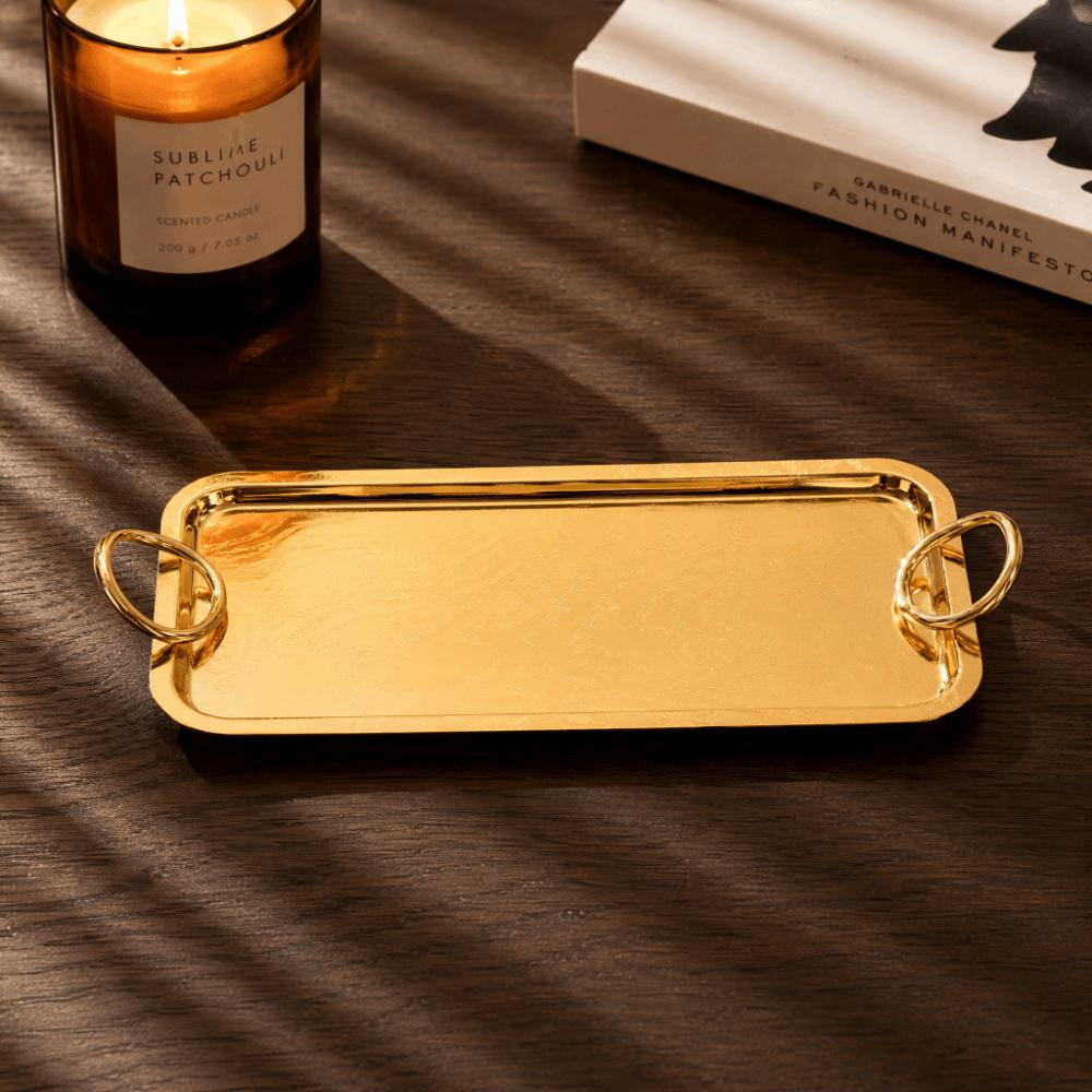 Circle Handle Rectangular Serving Tray Rectangular Stainless Steel Teacup Tray BBQ Dessert