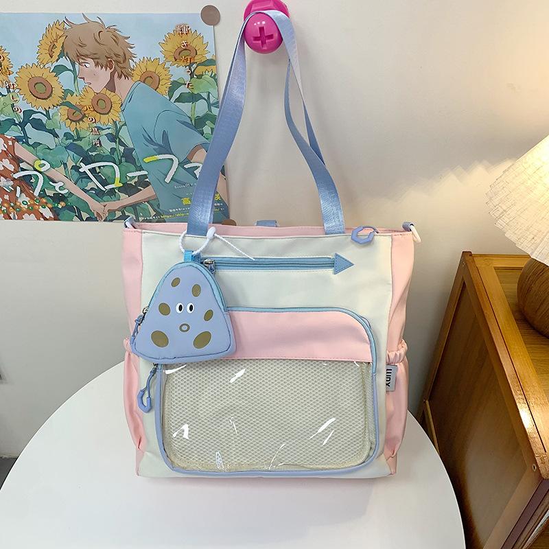 

Новая двухмерная женская сумка через плечо с контрастной цветной вставкой, милая сумка для хранения косметики для учеников начальной и средней школы розовый
