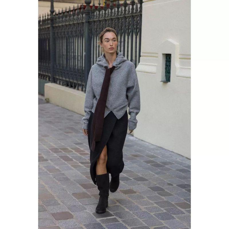 Za New Fall Women's Clothing 2025 Fashion Wind Bows Knitting Long Sleeve Hooded Jacket 5536129 809