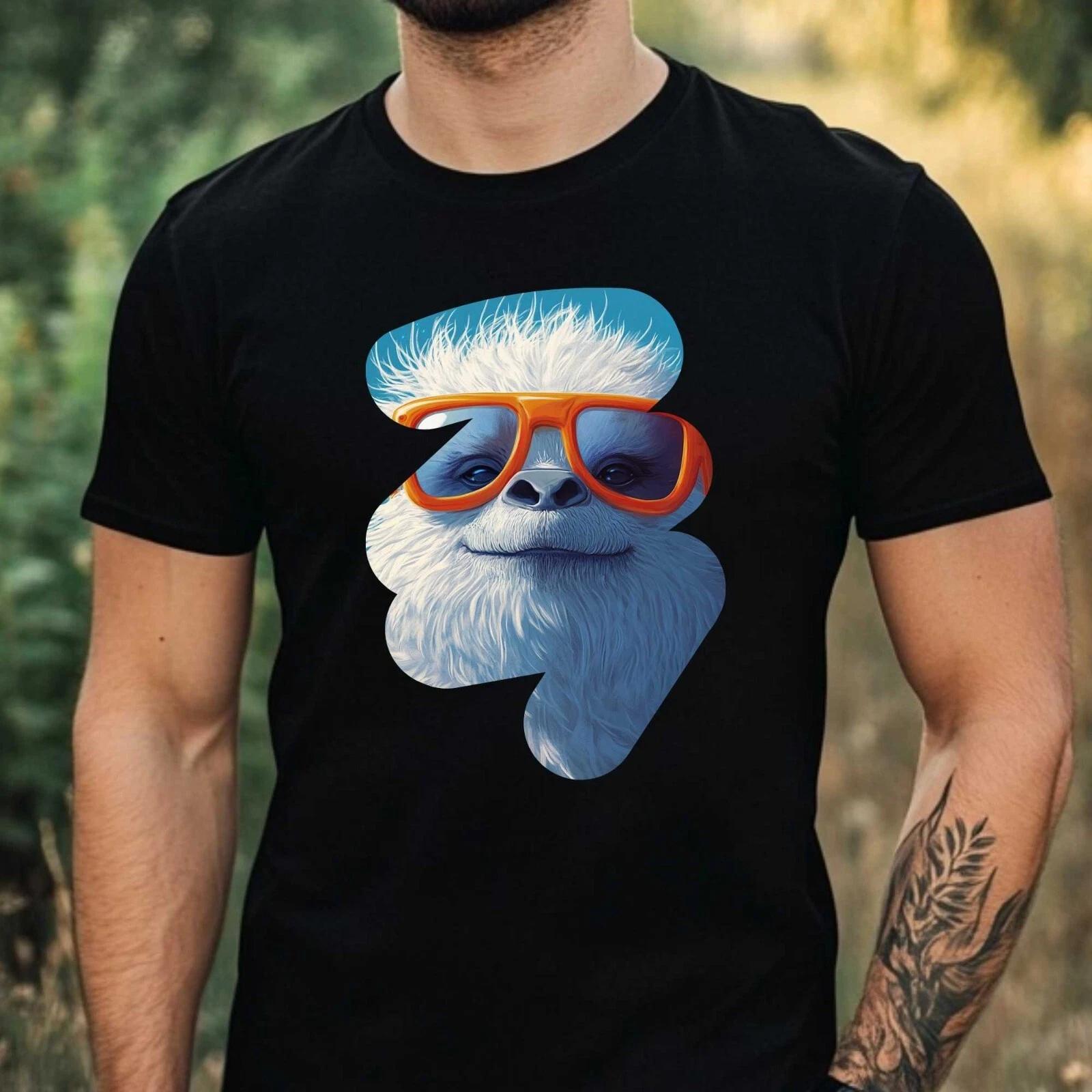 T-Shirt Herren Yeti mit Sonnenbrille Motiv Baumwolle Größe XS bis 5XL L