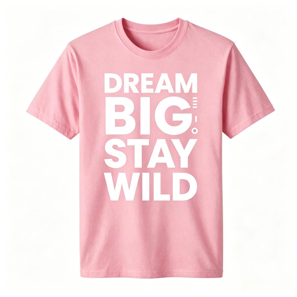 Unisex 100 Cotton Tshirt Dream Big Stay Wild Bold Letter Slogan Print Oversize Casual Short Sleeve Tee