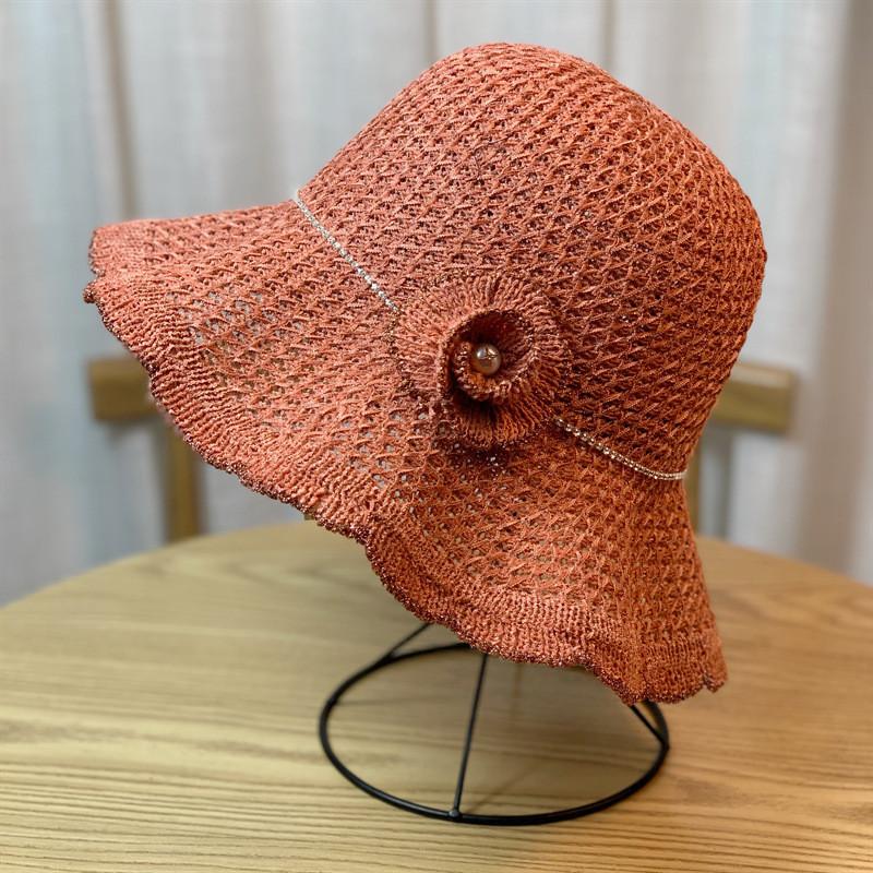 Korean Style Summer Wave Edge Floral Hollow Breathable Sunshade Fisherman Hat For Women