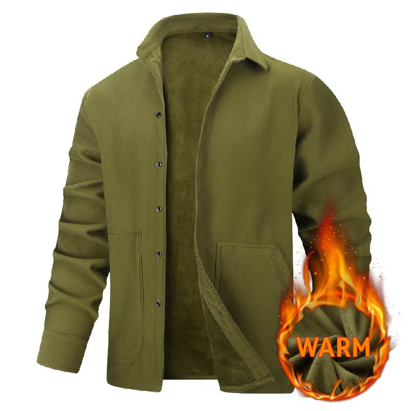 

Winter Men Fleece Lined Shirt Jacket Warm Button Down Pocket Coat S