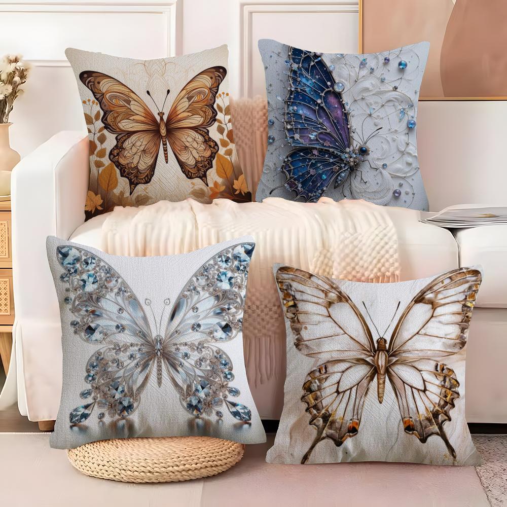 Colorful And Beautiful Butterfly Pillow Case Linen Pillow Case Sofa Home Decor Cushion Cover Cushion Cove