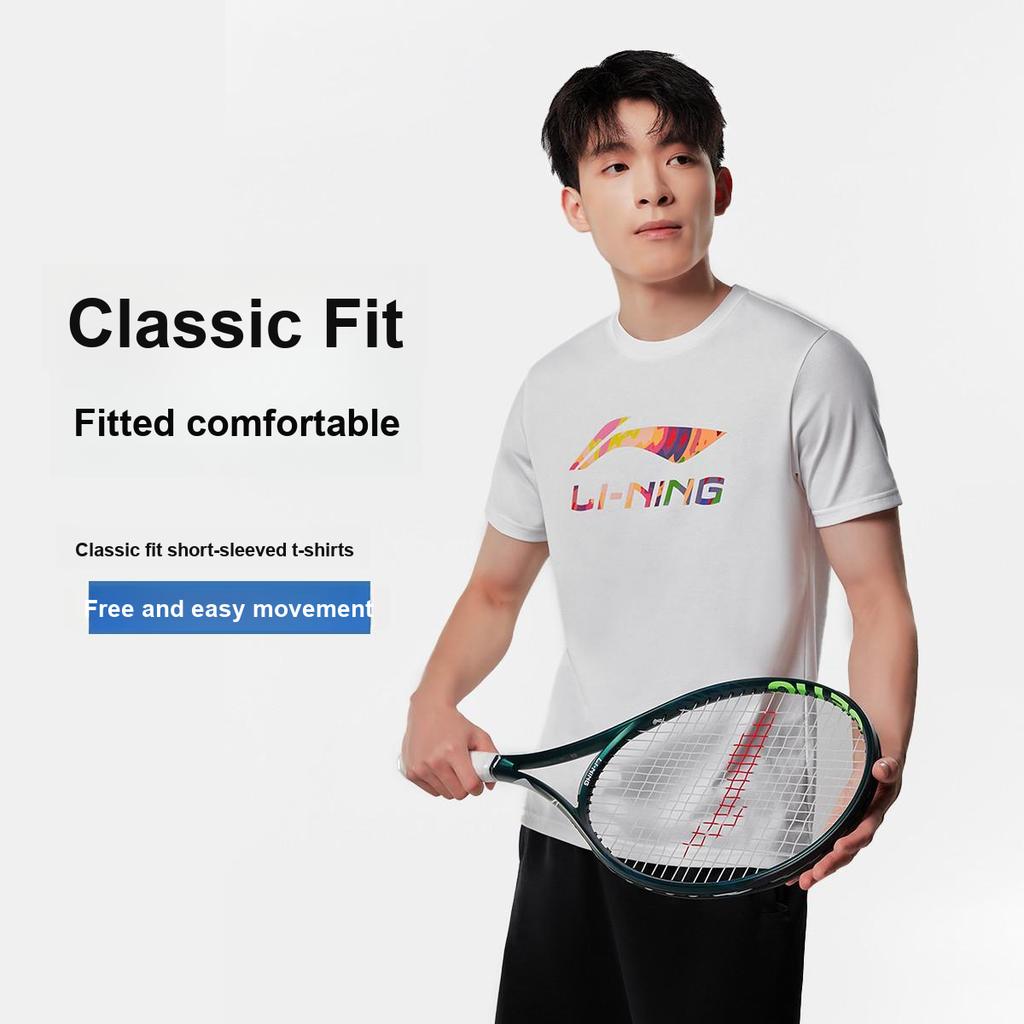 Li-Ning Buchstabenaufdruck Einfarbige Lockere Bequeme Freizeit-Kurzarm-T-Shirts Unisex Tops Weiß AHSVA77-2