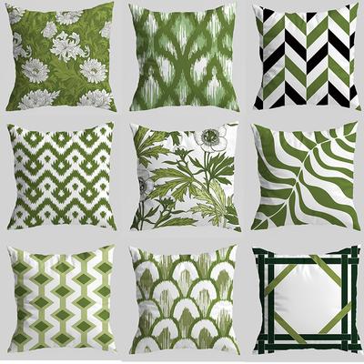 Green Retro Geometric Pillow Case American Pastoral Sofa Cushion Model Room Car Decoration Pillow Home