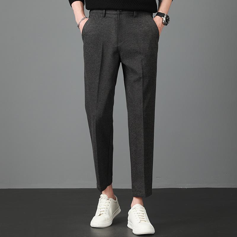 Light Luxury Winter Woolen Trousers Men's Casual Pants Men's Slim Straight Trousers British Elastic Casual Trousers Nine Points