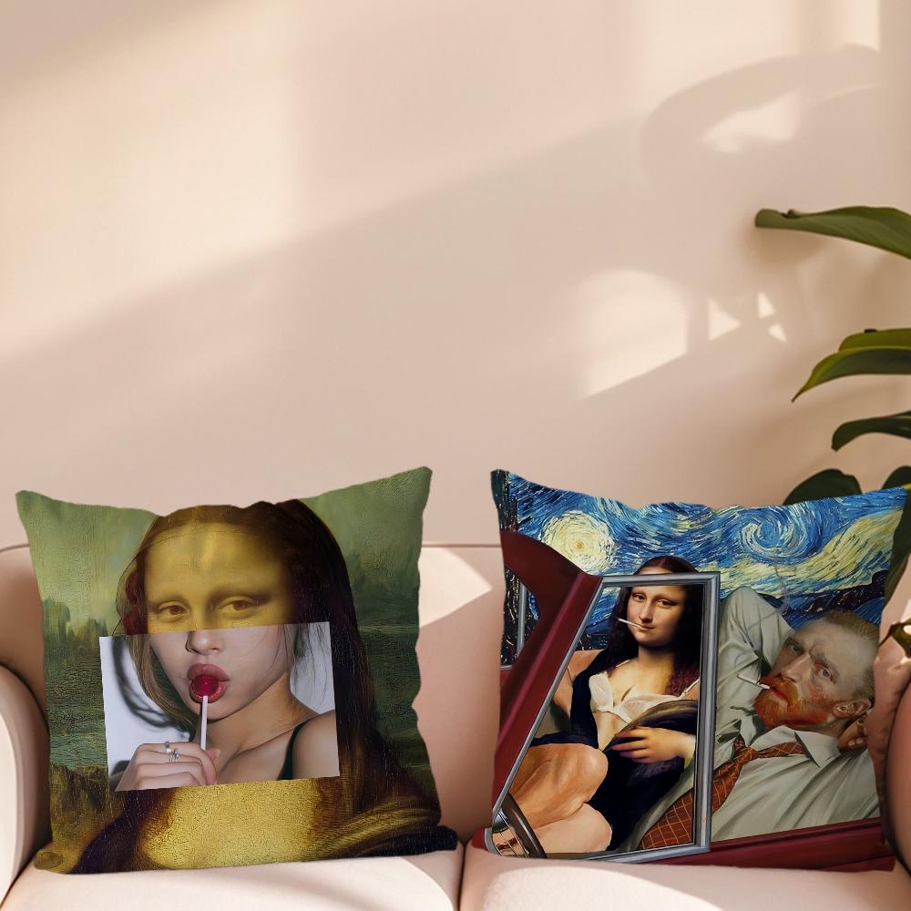 Aesthetic Art Mona Lisa Funny Pillow Case Sofa Living Room Bedroom Headboard Backrest Cushion Square Cushion Nap Time