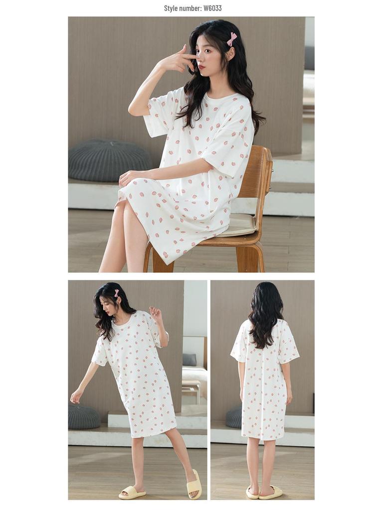 Women's Summer Cotton Loose Casual Short Sleeve Nightdress