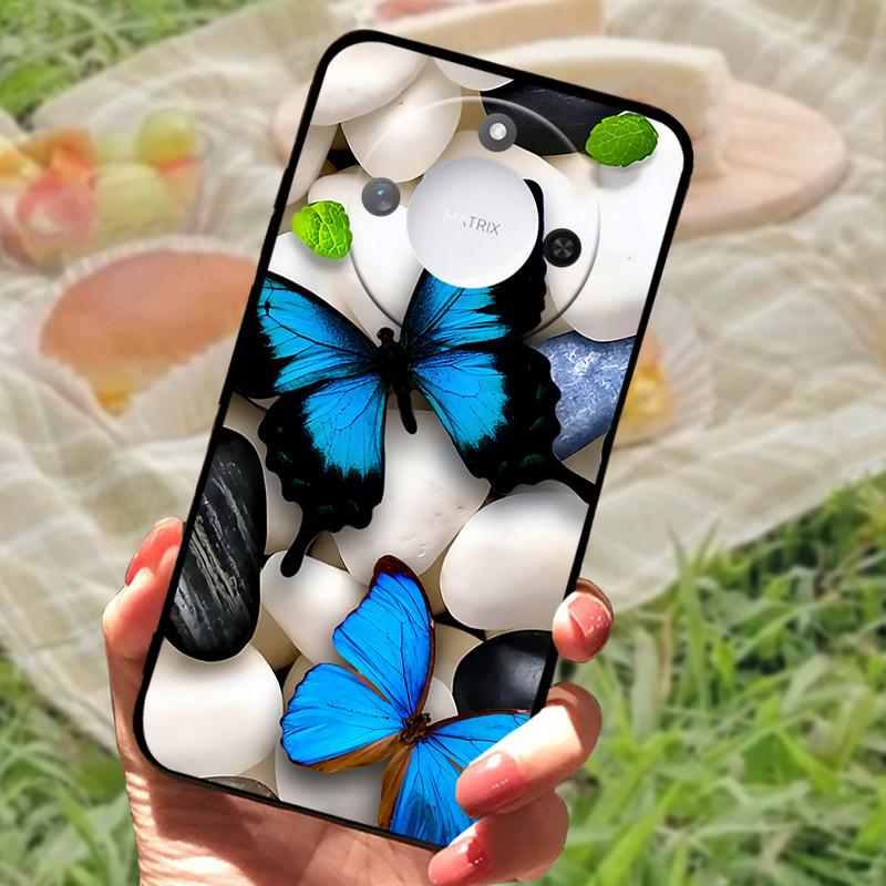 For Huawei Honor X60 Case Flowers Painted Cover Black Silicone Soft TPU Phone Case For Honor X60 Protective Shell Bumper