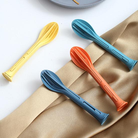 Yousheng 3-In-1 Portable Cutlery Set with Fork Spoon Cutter Food Grade Reusable Outdoor Camping Picnic Hiking Travel Nesting Flatware Utensils Kit