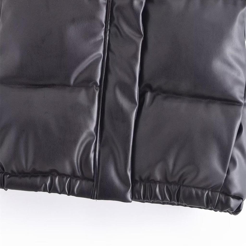 Y2K Herbst Winter Jacke Mantel Damen Kunstleder Kurze Reine Farbe Baumwolle Weste