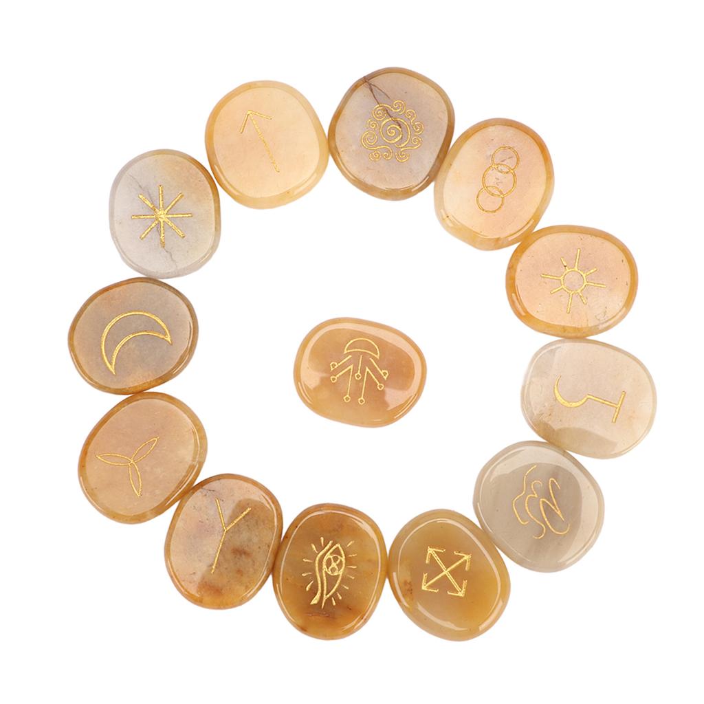 13PCS     Stones with Cloth Bag Engraving   Stone for Divination   Meditation