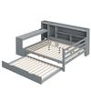 Schlafsofa 140 x 200 cm mit Ausziehbett, Holz Bett mit Schreibtisch und Ablagefächern, Kinderbett mit Steckdose, Grau (Ohne Matratze)