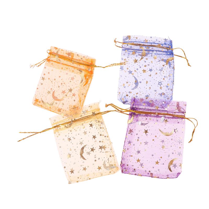 100 Teile/los Sterne Mond Organza Schmuck Beutel Tüll Sheer Sachets Kordelzug Geschenkbeutel Hochzeit Party Favor Beutel Schmuck Organizer