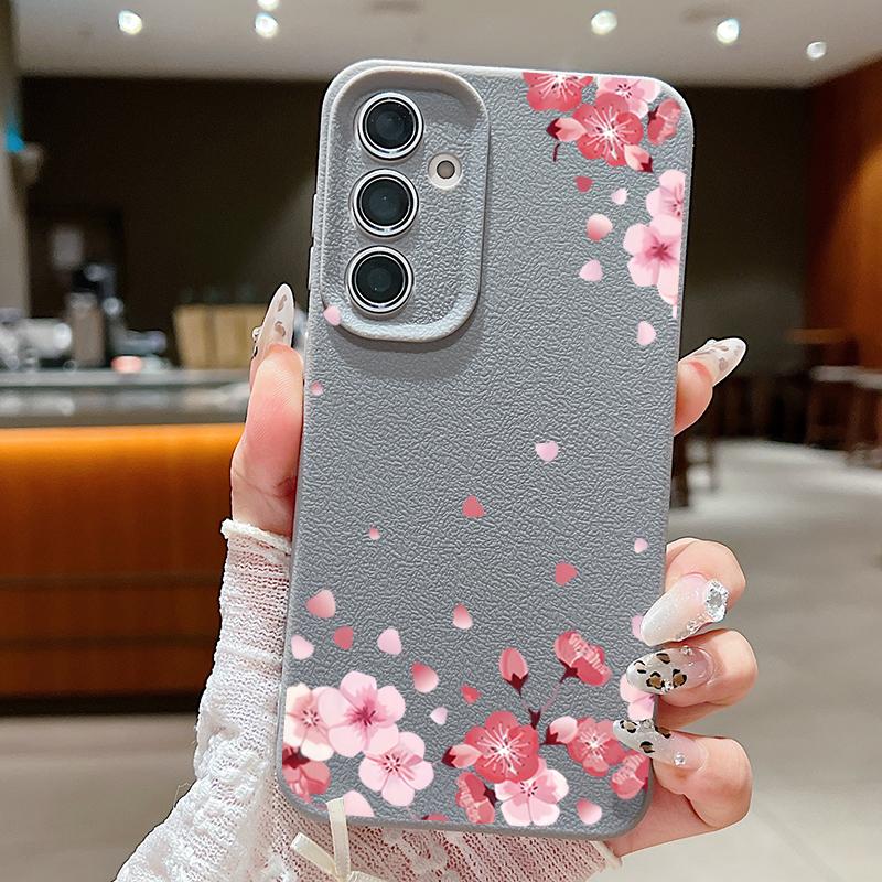 For Samsung S25 Ultra S24 FE S23 S22 A56 A36 A16 A15 A55 Cover Shell Sakura Flower Pattern Slim Soft TPU Leather Texture Shockproof Matte Phone Case