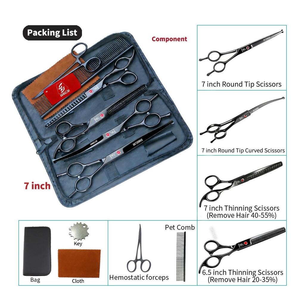 SANGELAR Conjunto de tesouras para animais de estimação, 8 polegadas, profissional, para animais de estimação, casa, cachorro grande, tesoura de lã, tesoura grande para animais de estimação, conjunto de ferramentas