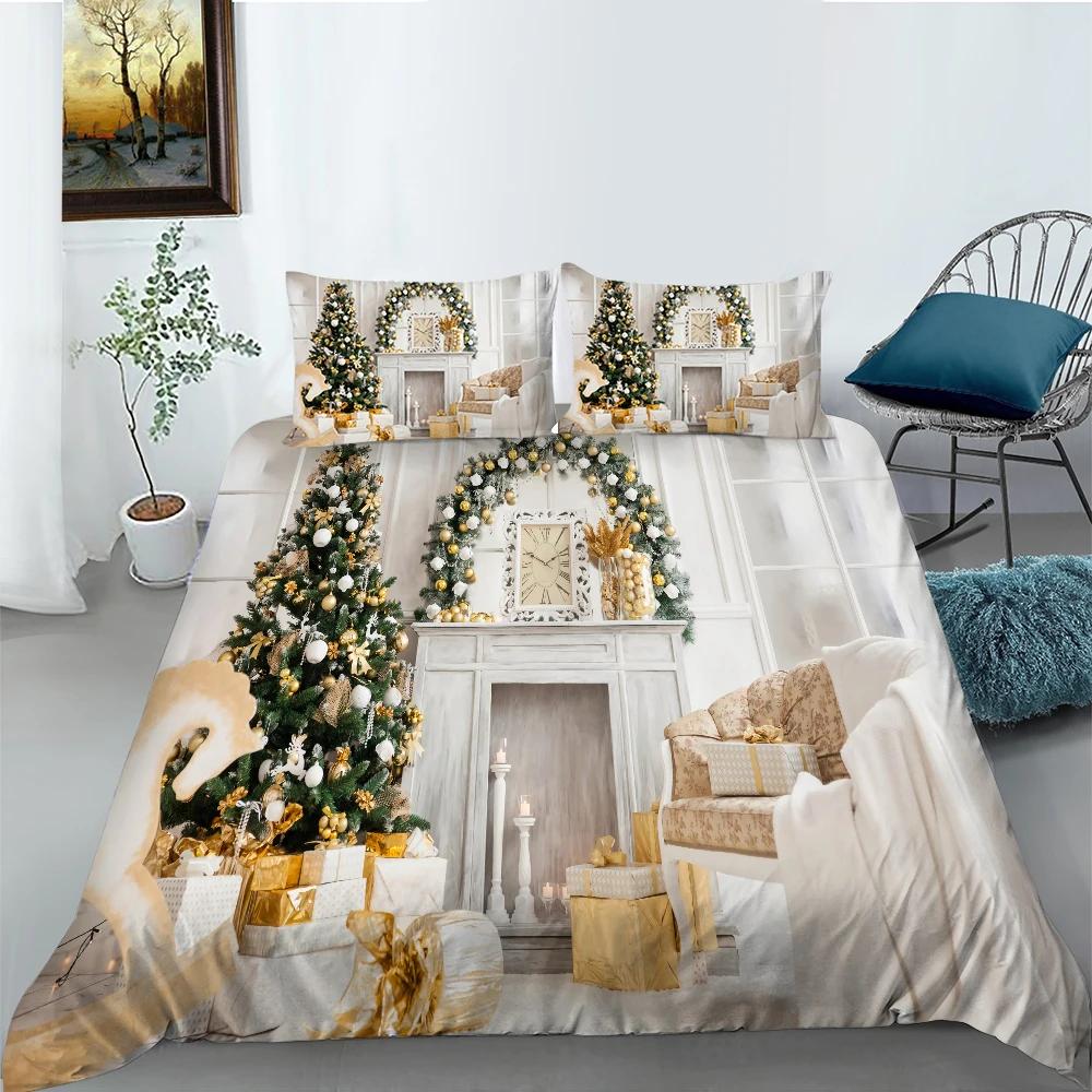 Christmas Stockings Duvet Cover Print Fireplace Polyester For Kids Boy Girl Christmas Present Christmas Element Theme Room Decor
