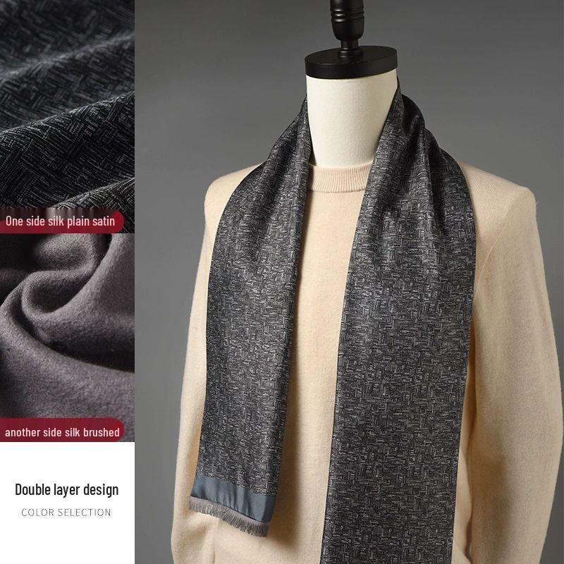 

TXRMDX Men s Retro Grey Brushed Mulberry Silk Scarf One Size