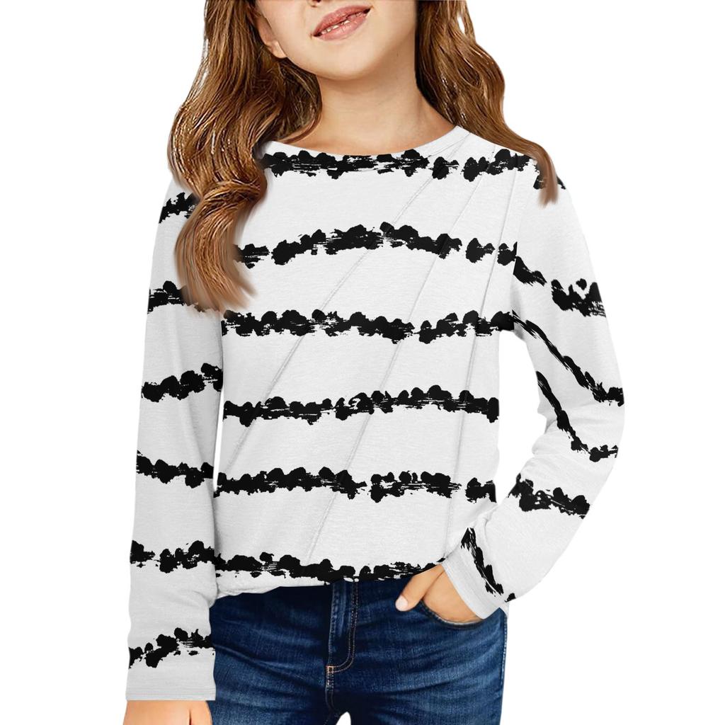 Girls' Long Sleeve Tee - Pleated Round Neck Casual Top
