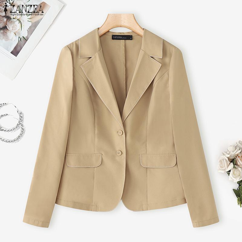 ZANZEA Women Casual Suit Neck Solid Color Long Sleeve Thin Cardigan Blazer