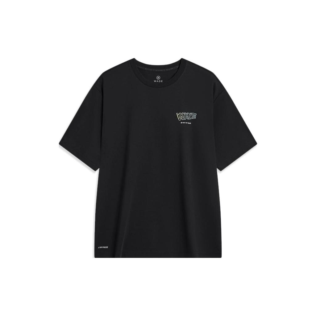 Li-Ning Wade Series Letter Print Ice-Cool Loose T-Shirt Unisex Tops Black AHST333-1