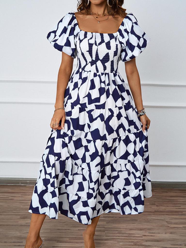 European and American Off-the-Shoulder Puff Sleeve A-Line Summer Dress for Women