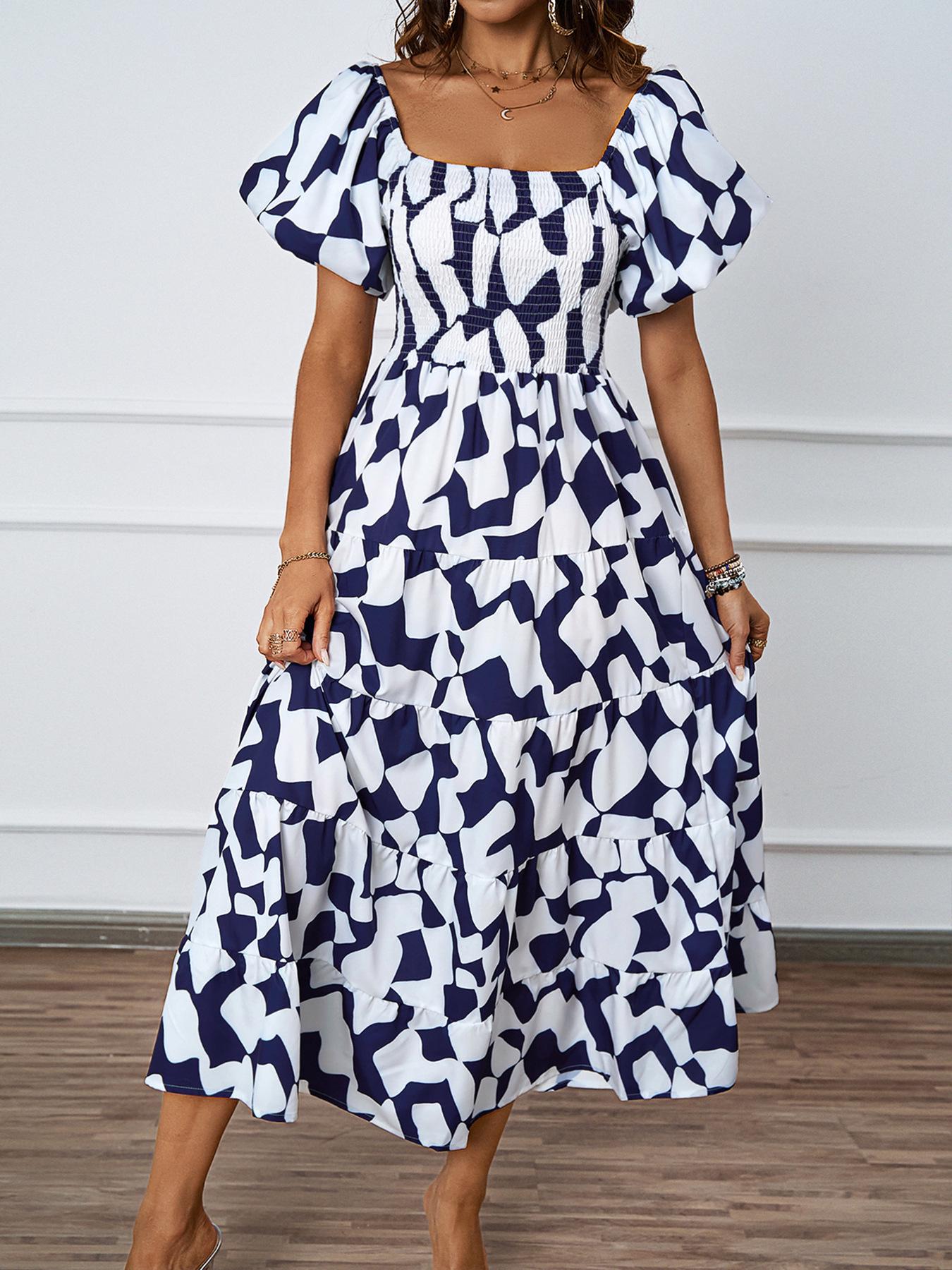 

Европейское и американское летнее платье А-силуэта с открытыми плечами и пышными рукавами для женщин Small