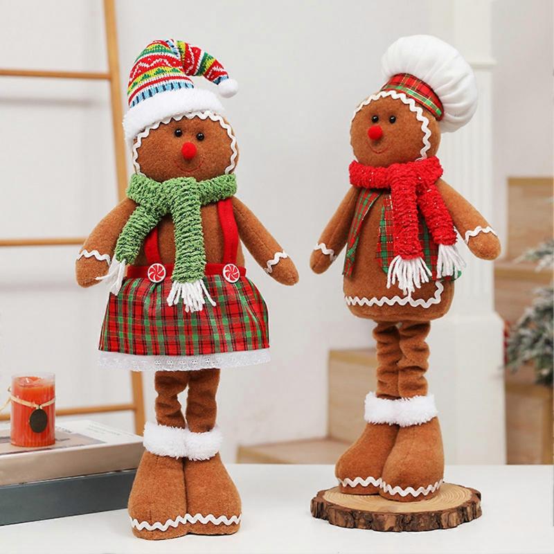  Plush Toy Stuffed Gingerbread Man Christmas Decoration Standing Gingerbread Man Doll with Retractable Legs Gift for Kids