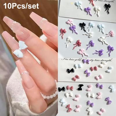 10Pcs Double Layer Bowknot Nail Charms 3D Sweet Ribbon Bows Nail Art Mini Resin Bow Tie Manicure Jewelry Diy Parts