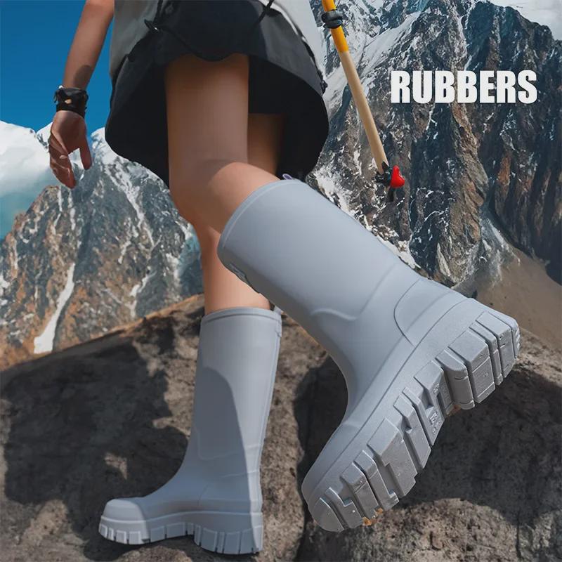 Dámské nepromokavé holínky na středním podpatku s tlustou podrážkou - Protiskluzové, odolné proti opotřebení, korejský styl pro kempování a mytí auta.