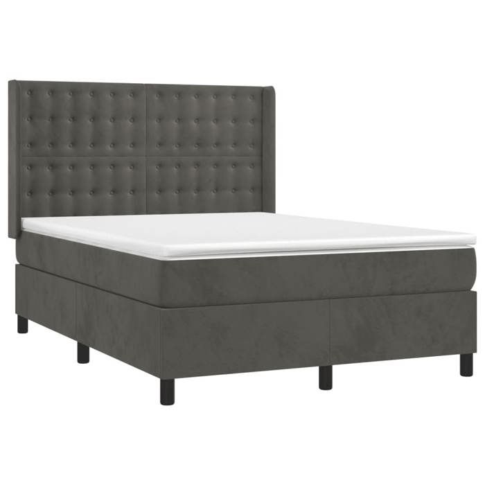 Lit avec sommier et matelas - Maison Exclusive - Velours gris foncé - 140x200cm - Tête de lit réglable