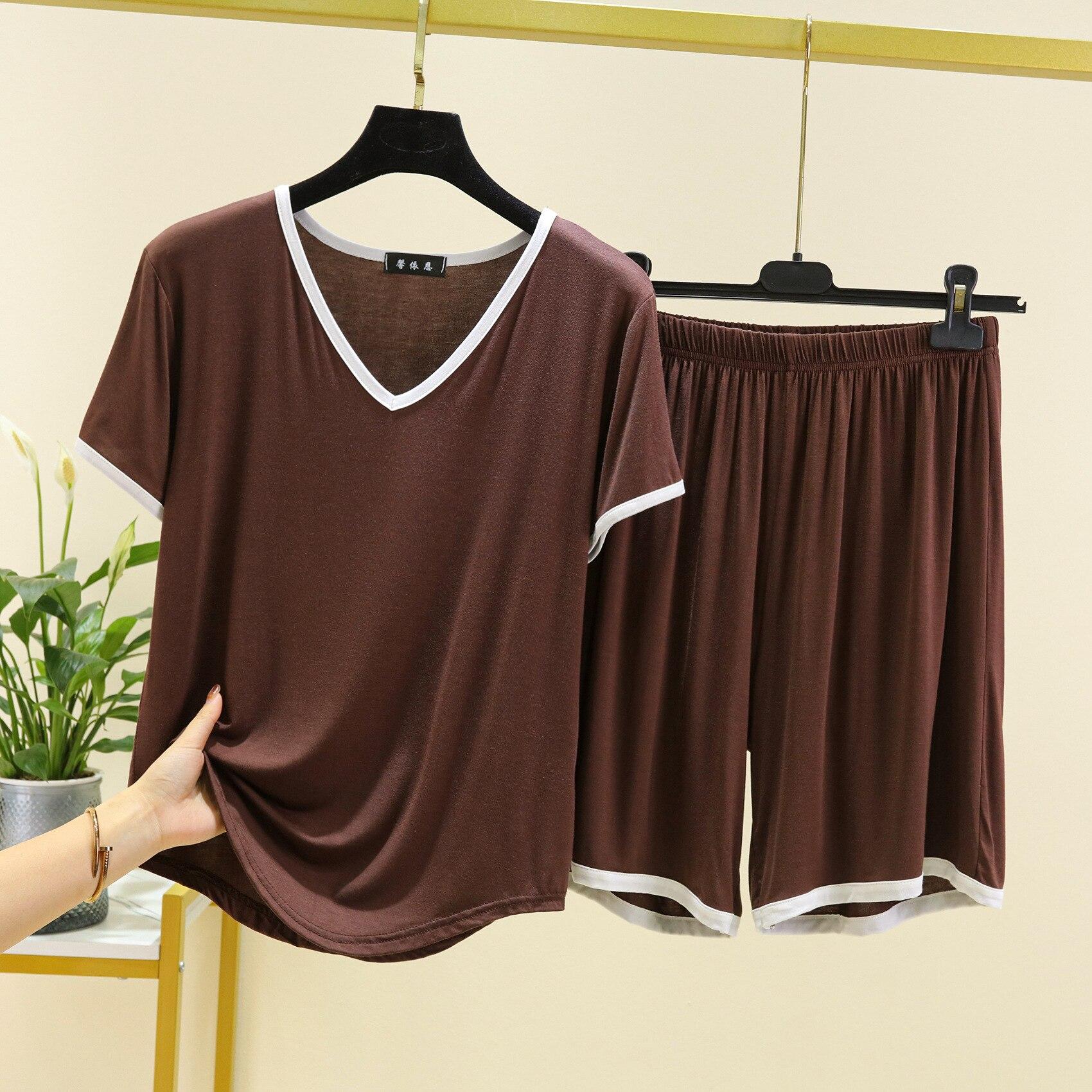 

2025 летняя новая женская пижамная одежда модал V-образный вырез шорты с короткими рукавами двухкомпонентный тонкий свободный большой размер домашняя повседневная одежда для сна XXL кофейный