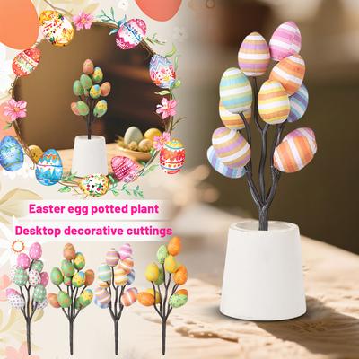 Easter Realistic Painted Egg Potted Plant Decoration Printed Painted Egg Easter Desktop Decoration Ornament