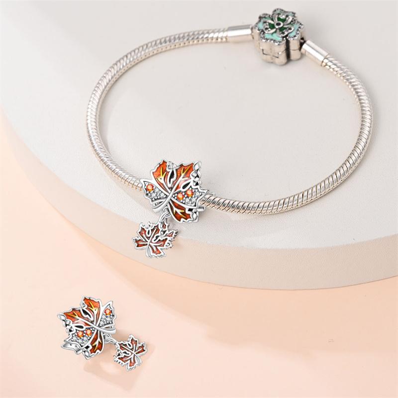 Women'S Charm Series Autumn Maple Leaf Pendant Copper-Plated Diy Beads For Pan Original Bracelet Jewelry Birthday Gift