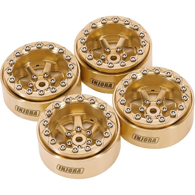 INJORA 1.3" Beadlock Wheel Brass -5.25mm Offset Rims for SCX24 TRX4M 1/24 1/18 RC Crawlers Upgrade(W1310)