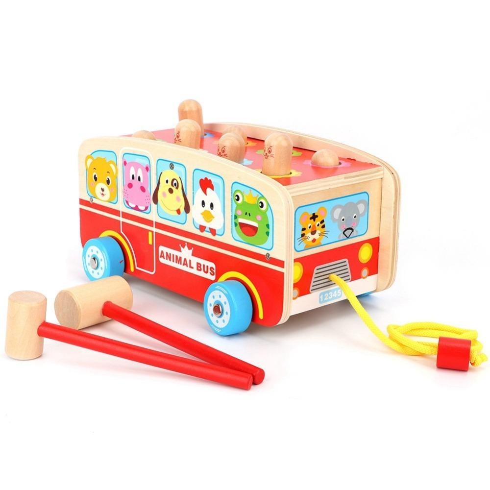 Children's wooden cartoon whack-a-mole percussion piling table Boys and girls percussion table Early education educational wooden toys