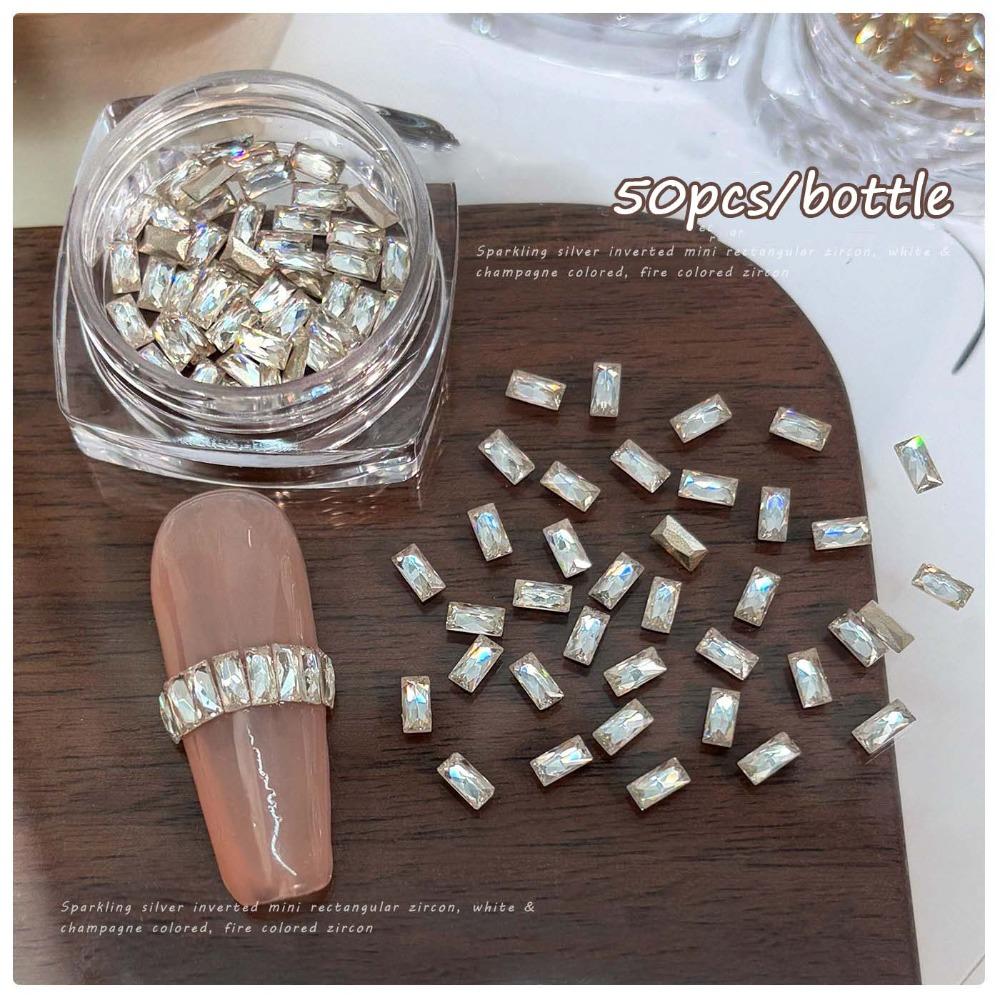 50pcs Long Bar Shape Nail Rhinestones 2x4mm Nail Art Decorations Stylish Nail Gems Women
