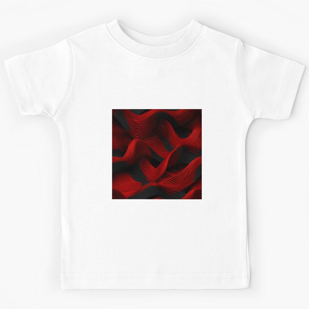 Scarlet Waves: Abstract Elegance in Red and Black Kids T-Shirt 100
