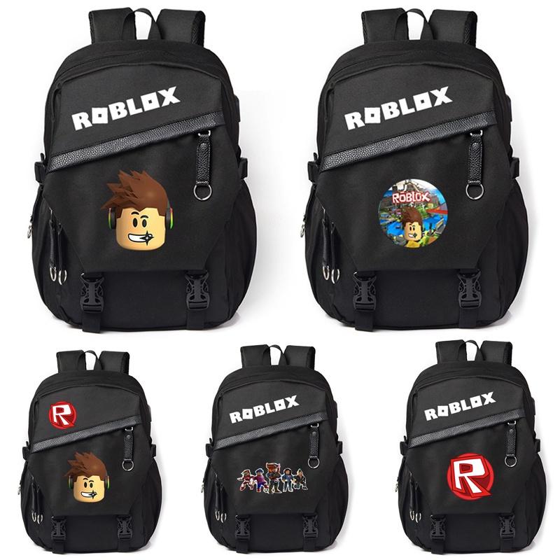 Unisex Roblox Pattern Canvas Backpack With Durable Material And Multiple Storage Compartments