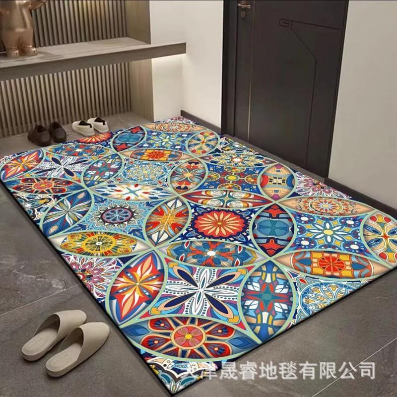 Classic European Style Bath Mat Non-Slip Absorbent Floor Rug Bathroom Entryway Hallway Square Shape