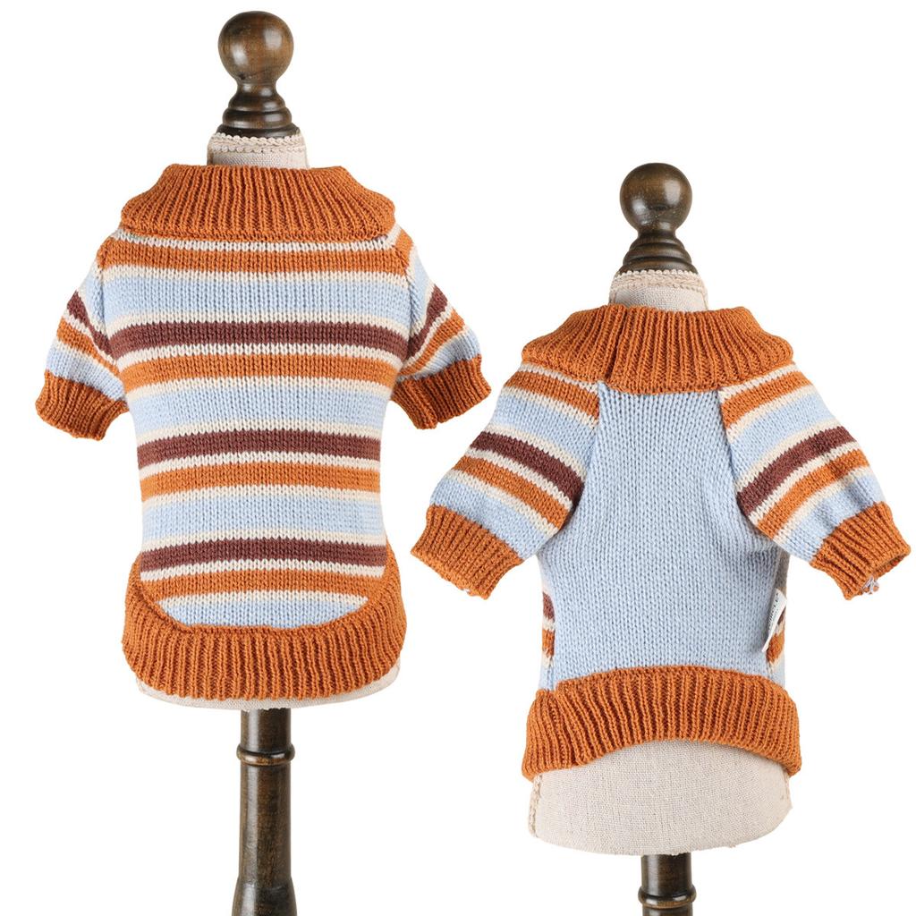 Pet Autumn and Winter Contrasting Striped Pet Sweater High Neck Winter Knitted Top Dog Christmas Clothes